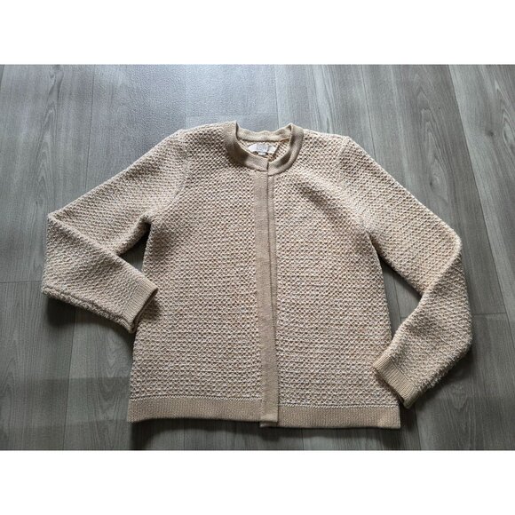 Loft Petites Womens Textured Knit Cardigan Beige Long Sleeve Sweater Size MP - Picture 2 of 8